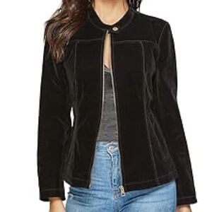 Womens Suede Jacket Zipper Moto Biker Faux Leather Coat Escalier Black Siz Large
